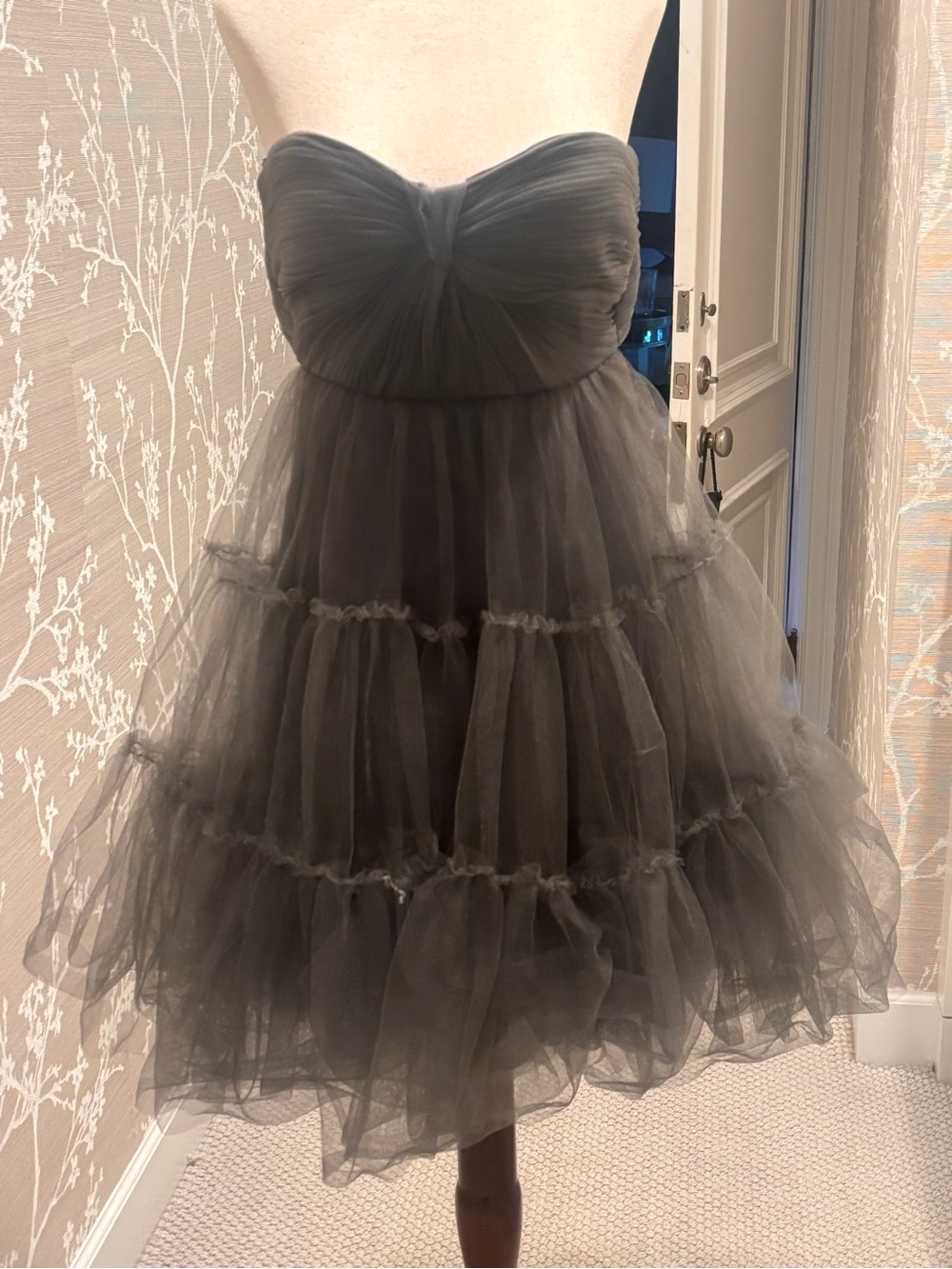Strapless Tulle Party Dress in Charcoal Gray - women